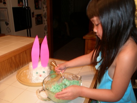 Kasen making bunny cake
